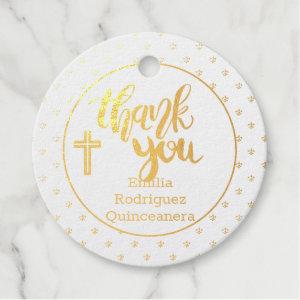 12 GOLD FOIL Catholic Cross Thank You QUINCEANERA Foil Favor Tags