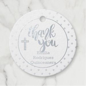 12 SILVER FOIL Catholic Thank You QUINCEANERA Foil Favor Tags