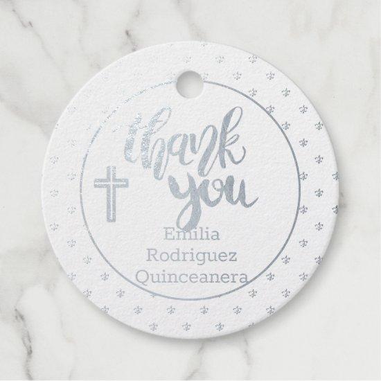 12 SILVER FOIL Catholic Thank You QUINCEANERA Foil Favor Tags