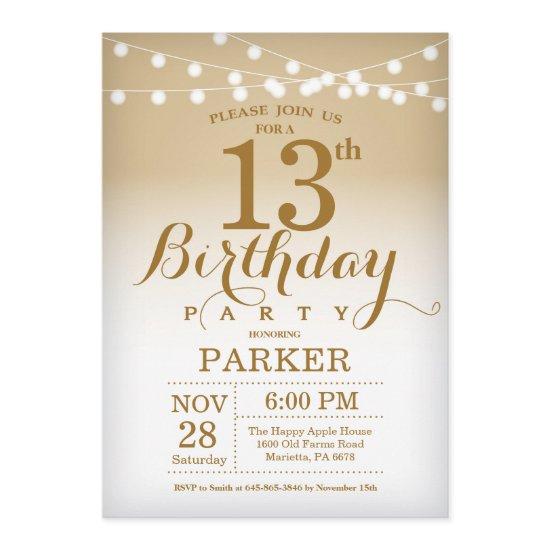 13th Birthday  Gold String Lights