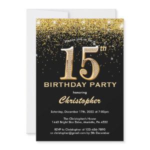 15th Birthday Black and Gold Glitter Confetti