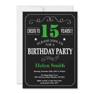 15th Birthday Black and Green Chalkboard