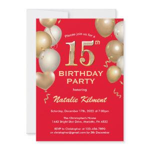 15th Birthday Black and Red Glitter Balloons