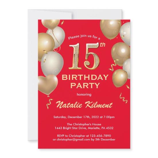 15th Birthday Black and Red Glitter Balloons