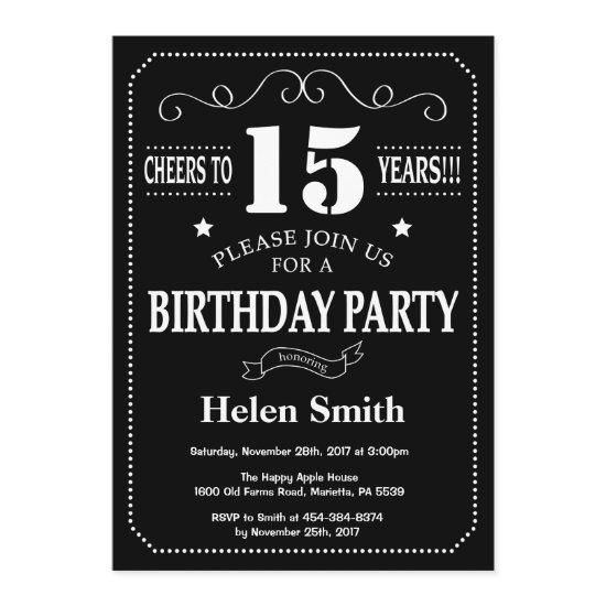 15th Birthday Black and White Chalkboard
