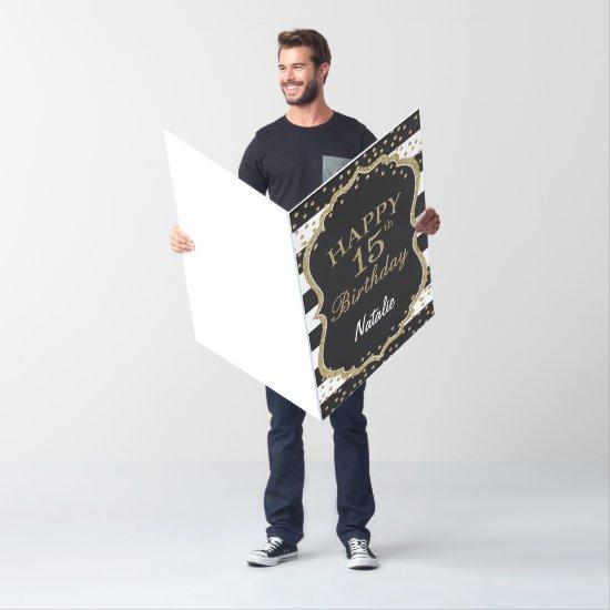 15th Birthday Black Gold Glitter Extra Large Jumbo Card