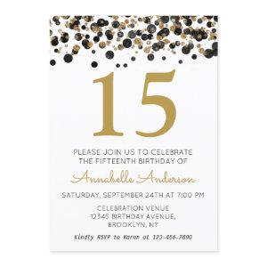 15th Birthday Black Gold Glitter Sparkle Confetti
