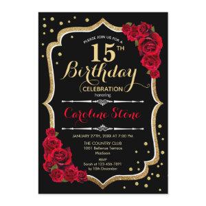 15th Birthday - Black Gold Red Roses