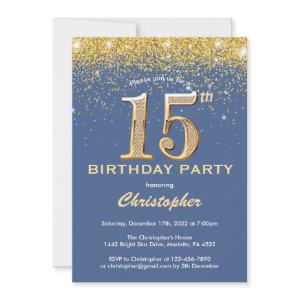 15th Birthday Blue and Gold Glitter Confetti