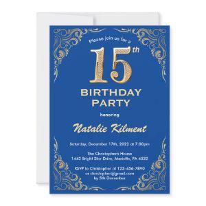 15th Birthday Blue and Gold Glitter Frame