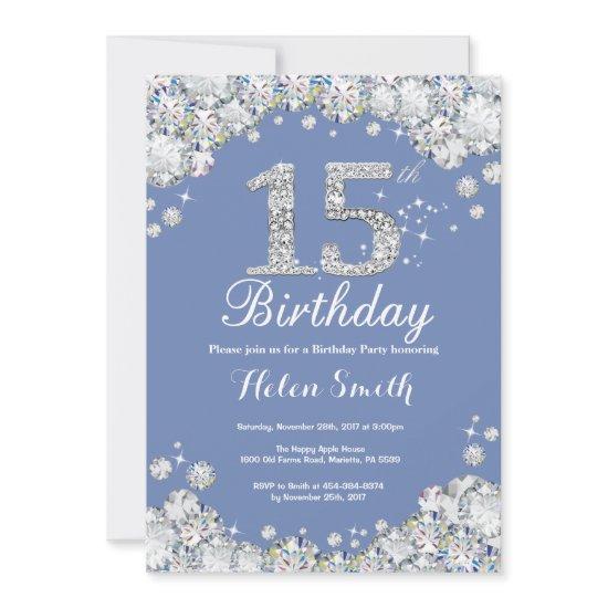 15th Birthday Blue and Silver Diamond