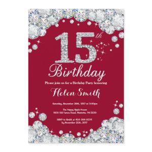 15th Birthday Burgundy Red and Silver Diamond