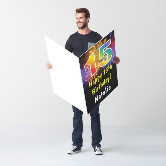 15th Birthday Colorful Rainbow Extra Large Jumbo Card