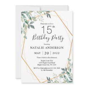 15th Birthday Elegant Eucalyptus Greenery and Gold