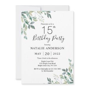 15th Birthday Elegant Green Eucalyptus Greenery