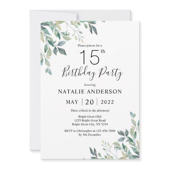15th Birthday Elegant Green Eucalyptus Greenery