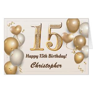 15th Birthday Gold Balloons Confetti Extra Large Card