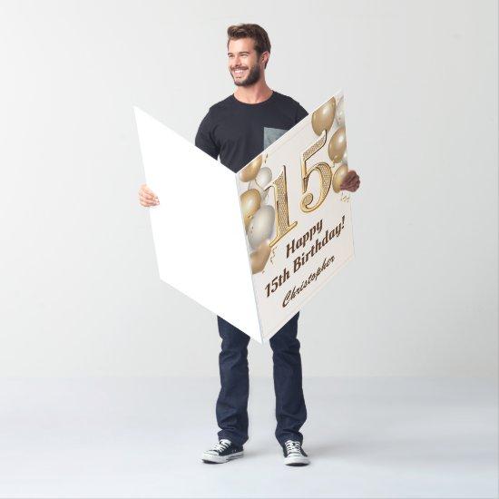 15th Birthday Gold Balloons Confetti Extra Large Card