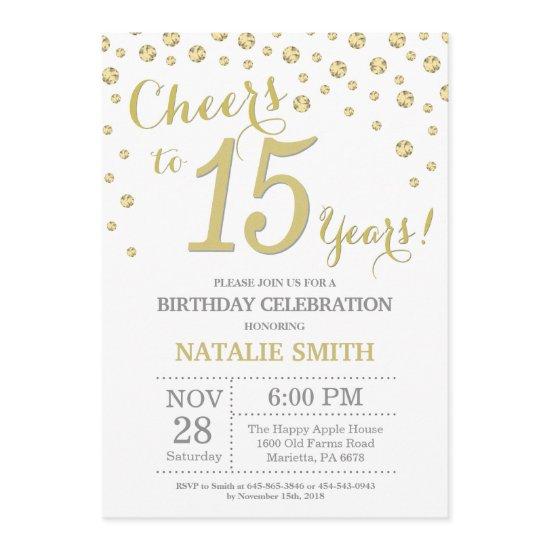 15th Birthday Gold Glitter Diamond