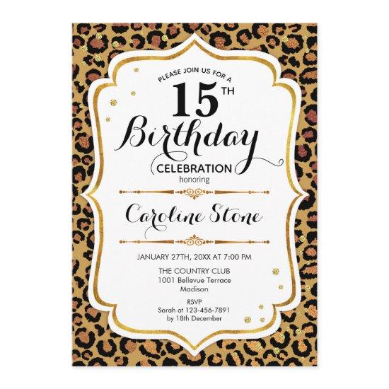 15th Birthday - Gold Leopard Print