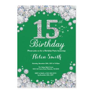 15th Birthday Green and Silver Diamond