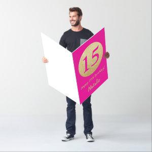 15th Birthday Hot Pink and Gold Extra Large Jumbo Card