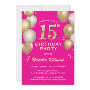 15th Birthday Hot Pink and Gold Glitter Balloons