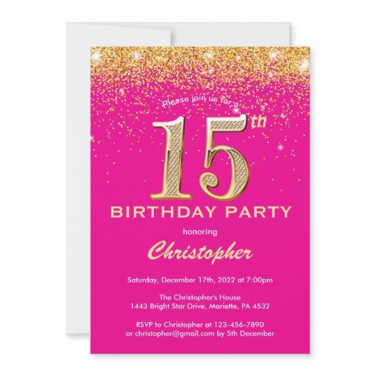 15th Birthday Hot Pink and Gold Glitter Confetti
