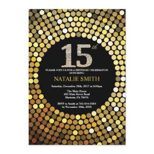 15th Birthday  Black and Gold Glitter