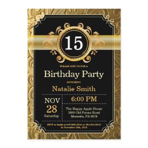 15th Birthday  Black and Gold Glitter