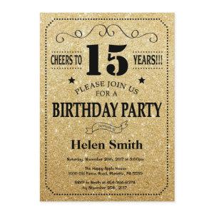 15th Birthday  Black and Gold Glitter