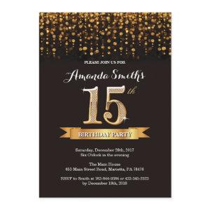 15th Birthday  Black and Gold Glitter