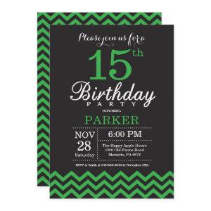 15th Birthday  Black and Green Chevron