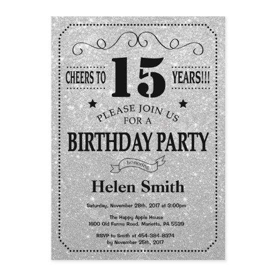 15th Birthday  Black and Silver Glitter