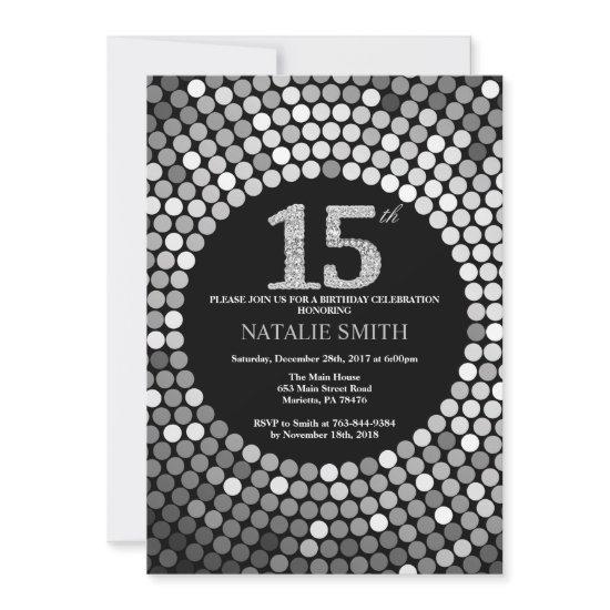 15th Birthday  Black and Silver Glitter