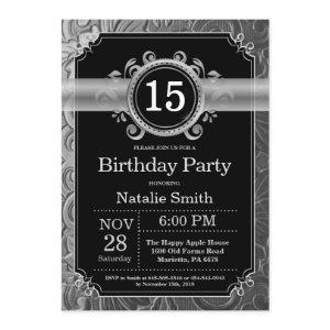 15th Birthday  Black and Silver Glitter