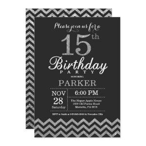 15th Birthday  Black and Silver Glitter