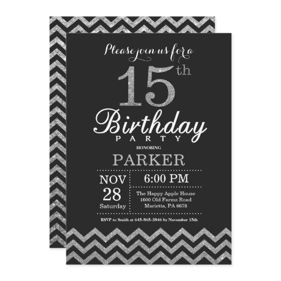 15th Birthday  Black and Silver Glitter