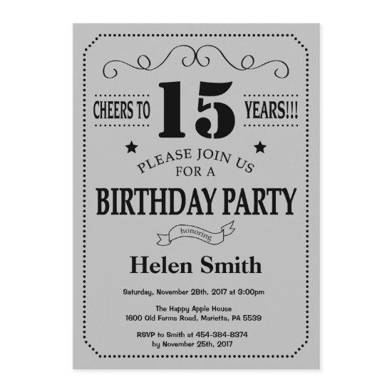 15th Birthday  Black and Silver Gray