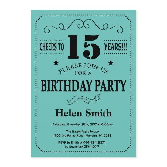 15th Birthday  Black and Teal
