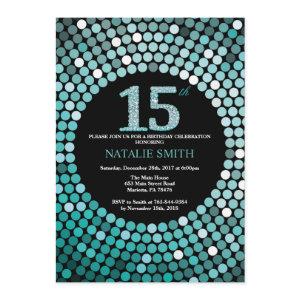 15th Birthday  Black and Teal Glitter