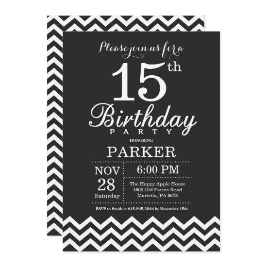 15th Birthday  Black and White Chevron