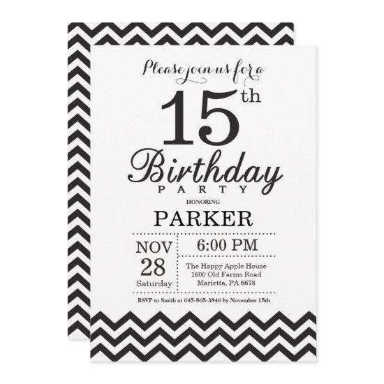 15th Birthday  Black and White Chevron