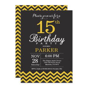 15th Birthday  Black and Yellow Chevron
