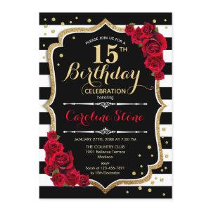 15th Birthday  Black White Stripes Roses