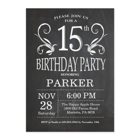 15th Birthday  Chalkboard Floral