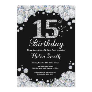 15th Birthday  Chalkboard Silver Diamond