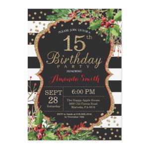 15th Birthday . Christmas Red Black Gold