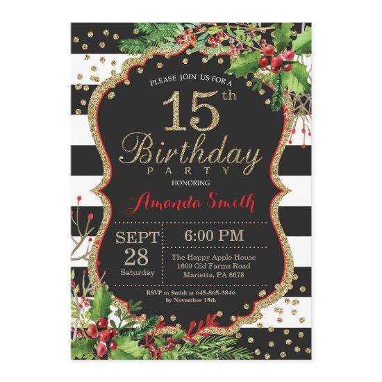 15th Birthday . Christmas Red Black Gold