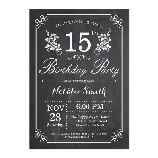 15th Birthday  Floral Chalkboard
